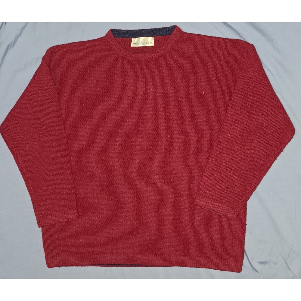 Ireland's Eye Sweater‎ Mens XL Red Lambswool Silk Knit Crewneck Casual